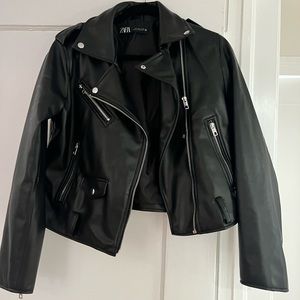 Cropped Faux-leather Motorcycle Jacket - Zara